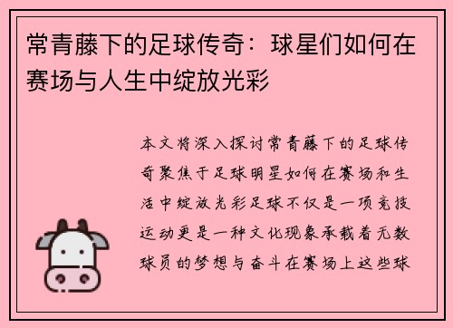 常青藤下的足球传奇：球星们如何在赛场与人生中绽放光彩